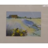 Lynne Carmichael watercolour landscape, signed lower left, 24 x 34cm with Vancouver B.C label verso