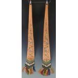 Pair of 19th/20thC Chinese decorative sashes with figural decoration, L115cm