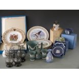 A collection of Wedgwood Jasperware and glassware, some boxed, tallest 17cm