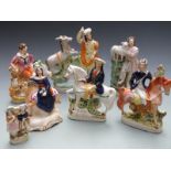 Seven 19thC Staffordshire figures including Tom King, mounted riders etc, tallest 26cm