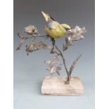 Albany Fine China, Worcester bronze and porcelain figure of a greenfinch raised on a marble base,