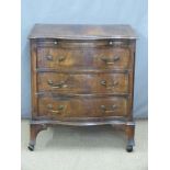 Small Georgian style serpentine fronted chest of three drawers with brushing slide, W70 x D45 x