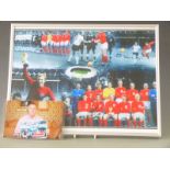 1966 England World Cup photo montage signed by Geoff Hurst, 31 x 41cm with a photo of Hurst