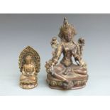 Chinese cast and gilt model of Guanyin and a Tibetan model of a lady on lotus leaf, tallest 20cm