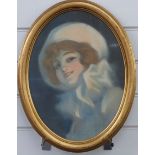 Rene Pean (1875-1945) pastel of a lady, signed lower left, maximum diameter 38cm