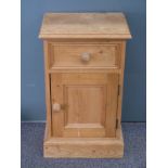 Pine bedside cabinet with drawer and cupboard, W37 x D27 x H61cm