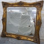 Large bevelled edge gilt frame mirror, 168 x 155cm overall