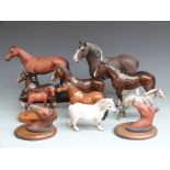 Eleven Beswick/Royal Doulton horses and busts including Dartmoor, brown Hackney etc, tallest 26cm