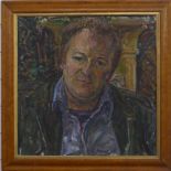 Impressionist oil on board portrait of a man, 50 x 50cm, titled verso John Vere Brown