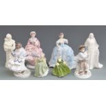 Eight Royal Worcester, Coalport and Royal Doulton figurines, three with certificates, including