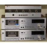 Two Optonica stereo cassette decks, models RT-3300, together with a Leak Delta 30 amplifier
