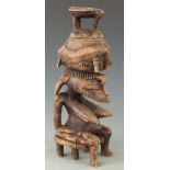 African Senofu/Ivory Coast carved figural covered wooden vessel, H33cm