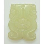 19thC Chinese pierced and carved jade panel with scrolling decoration, 6 x 4.4cm