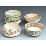 Royal Doulton Dickens Series Ware jardiniere, two bowls and a comport, largest H16cm, diameter 21cm