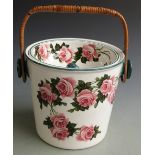 Bristol/ Pountney pottery pail with inner lid decorated with roses by George Steward (ex Wemyss),