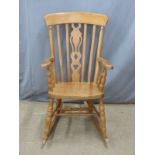 A beech Windsor rocking chair, H112cm