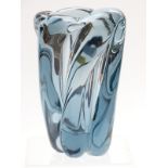 William Wilson for Whitefriars spiral twisted vase, pattern no. 9386 in arctic blue, 19.5cm tall.