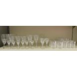 A suite of Royal Brierley York pattern cut glass drinking glasses comprising 10 red wine glasses, 12