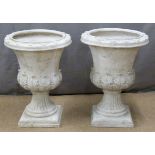 Pair of stone style pedestal garden jardinieres or urns