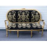 French gilt framed salon sofa, length 158cm