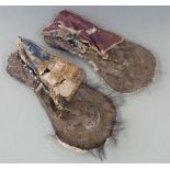 Pair of Japanese Samurai leather and silk overshoes, likely Edo period, L32cm