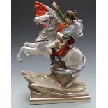 German porcelain figure of Napoleon on horseback crossing the Alps, unmarked but probably Sitzendorf