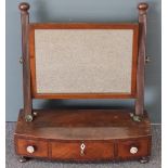 19th century mahogany bow front mirror with three drawers below, width 51cm