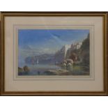 Italian School watercolour coastal or lake scene, indistinctly signed lower left, 25 x 39cm