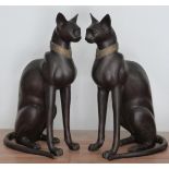 A Toit pair of bronze Egyptian cats with gilt neck bands, height 62cm