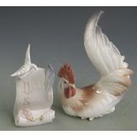 Lladro figure of a cockerel, H23cm and a Lladro Society scroll, H18cm