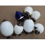 Five various glass globe shaped light fittings, height of tallest 48cm