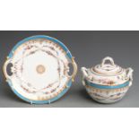 Paris porcelain twin-handled covered tureen and underplate, H14cm