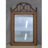 Bamboo and wicker or similar framed mirror, W78 x H128cm