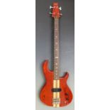 Aria Pro II model SB-R60 electric bass guitar with red grain lacquered finish neck-thru-body, in