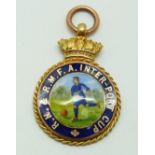 A  9ct gold and enamel RN & RMFA Inter-port Cup football medal, 10.2g