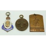 Hallmarked silver and enamel football medal marked The RNST Football Challenge Cup Grand Fleet and