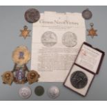 Two Lusitania (German) medals, together with WWII Italy and Africa Stars, hallmarked silver RAF