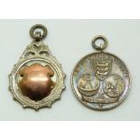 Two hallmarked silver Dover interest sporting medals, one Dover Swimming Club engraved verso R Dixon