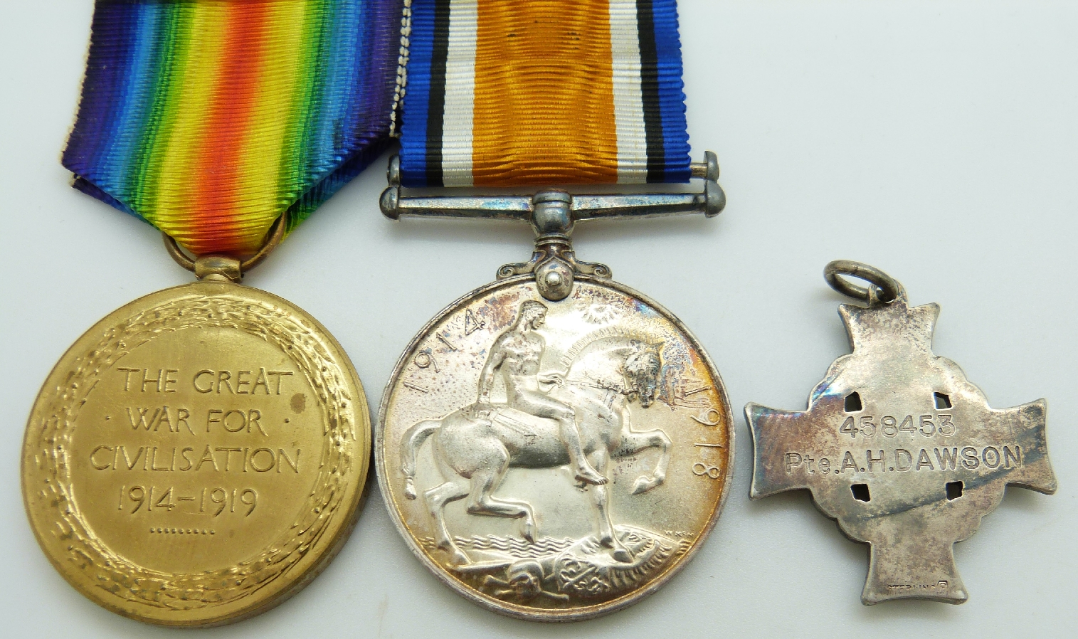 Canadian Army WWI medals comprising the War Medal, Victory Medal and silver Memorial Cross with - Image 2 of 7
