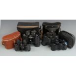 Four pairs of binoculars comprising Tasco 10x50, two Pathescope 8x30 and Russian Tento 8x40