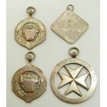 Four football or similar sporting medals comprising two with Chinese silver marks for Wing Nam,