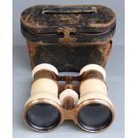 Pair of late 19th or early 20th century ivory opera glasses in original case