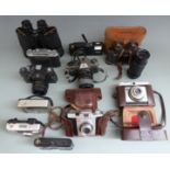 Quantity of cameras and binoculars to include Zenit EM with Olympic logo, Miranda MS-1N with 35-70mm