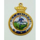 A 9ct gold and enamel RN & RMFA Inter-port Cup football medal, 7.1g