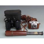 A Kershaw & Sons Leeds telescope, Regent 16x50 binoculars and a Zeiss Ikon Contina camera