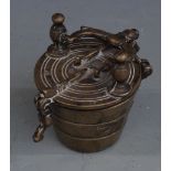 Middle Eastern or similar set of bronze nesting cup weights with carrying handle to lid, height