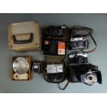 Quantity of vintage cameras and accessories to include Zorki 4 with Jupiter-8 2/50 lens, Kodak 1A