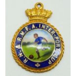 A 9ct gold and enamel RN & RMFA Inter-port Cup football medal, 9.4g