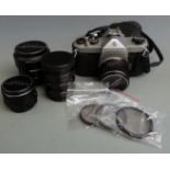 Asahi Pentax SP500 SLR camera with Super-Takumar 1:2/55, 1:1.8/85, 1:3.5/35 and 1:1.8/85 lenses etc