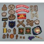 British Army cloth insignia including Northumberland Fusiliers, rank badges etc